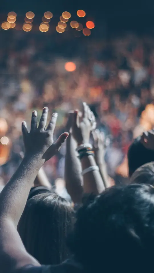 Photo : la foule lève les mains pendant un concert.