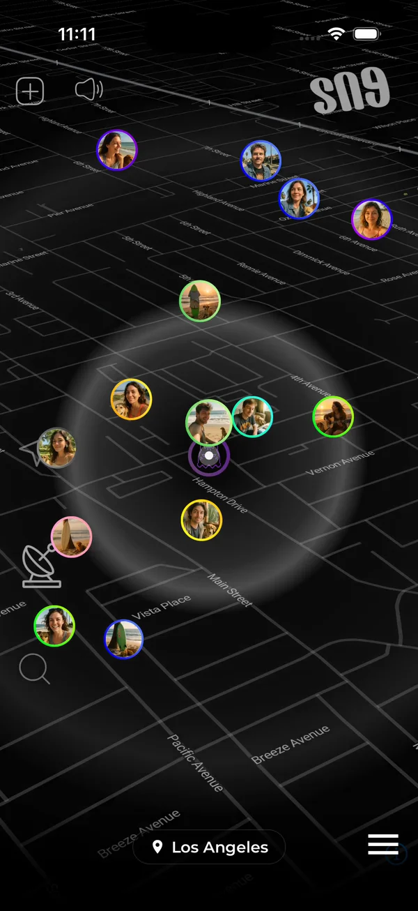 Le sonar sur la carte : les Gus trouvés autour de toi, avec leur photo de profil.